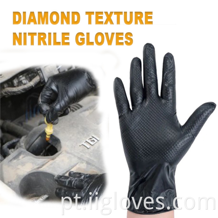 Disponível 6mil 8g Orange Black Diamond Pattern Industrial Safety Nitrile Luvas